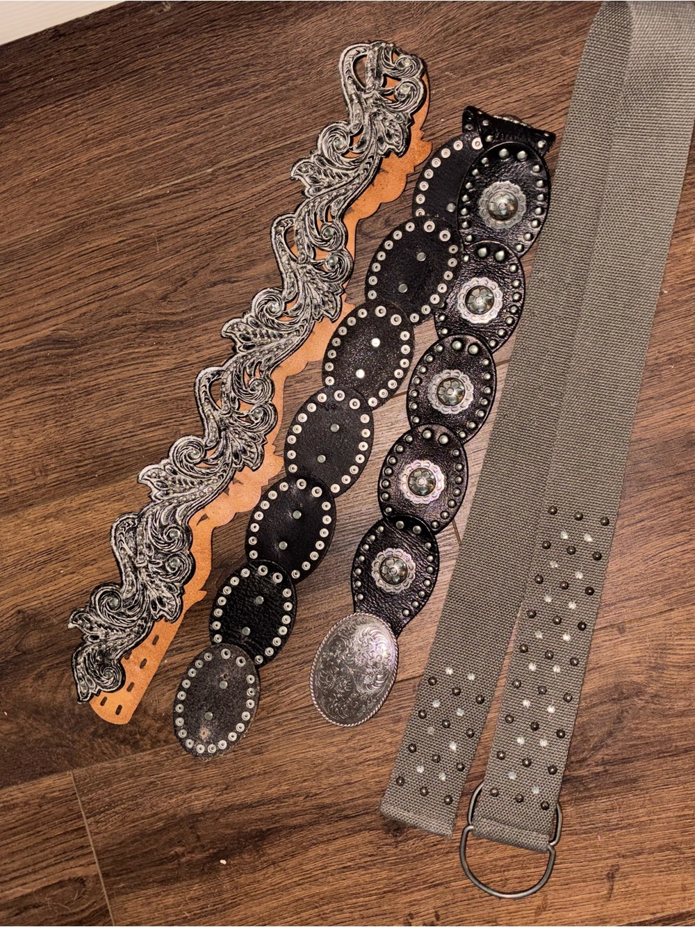 Women’s Black and Gray Studded Fashion Belt Bundle Lot 3 Belts
